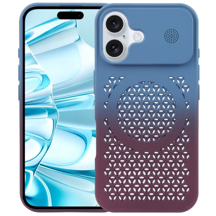 For iPhone 16 Plus Gradient Color Honeycomb Aromatherapy MagSafe Phone Case(Blue Red) - iPhone 16 Plus Cases by buy2fix | Online Shopping UK | buy2fix