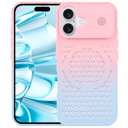 For iPhone 16 Gradient Color Honeycomb Aromatherapy MagSafe Phone Case(Pink Blue) - iPhone 16 Cases by buy2fix | Online Shopping UK | buy2fix