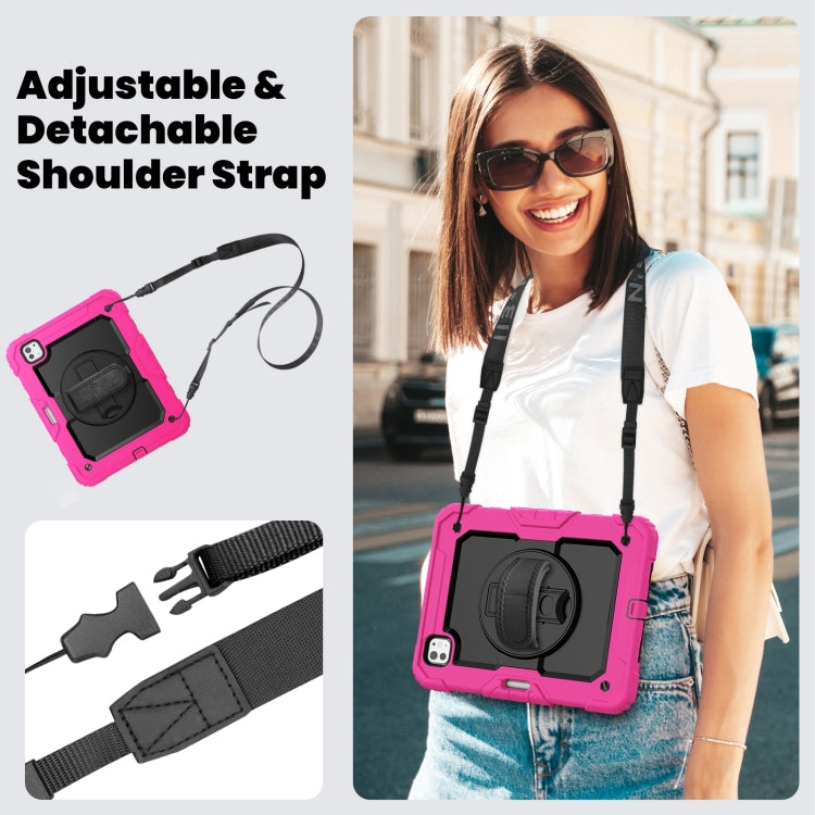 For iPad Pro 11 2024 Silicone Hybrid PC Tablet Case with Shoulder Strap(Black + Rose Red) - iPad Pro 11 2024 Cases by buy2fix | Online Shopping UK | buy2fix