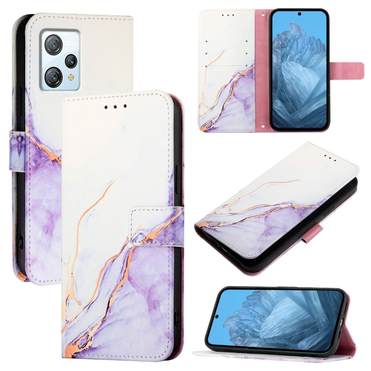 For Blackview A53 PT003 Marble Pattern Flip Leather Phone Case(White Purple) - More Brand by buy2fix | Online Shopping UK | buy2fix