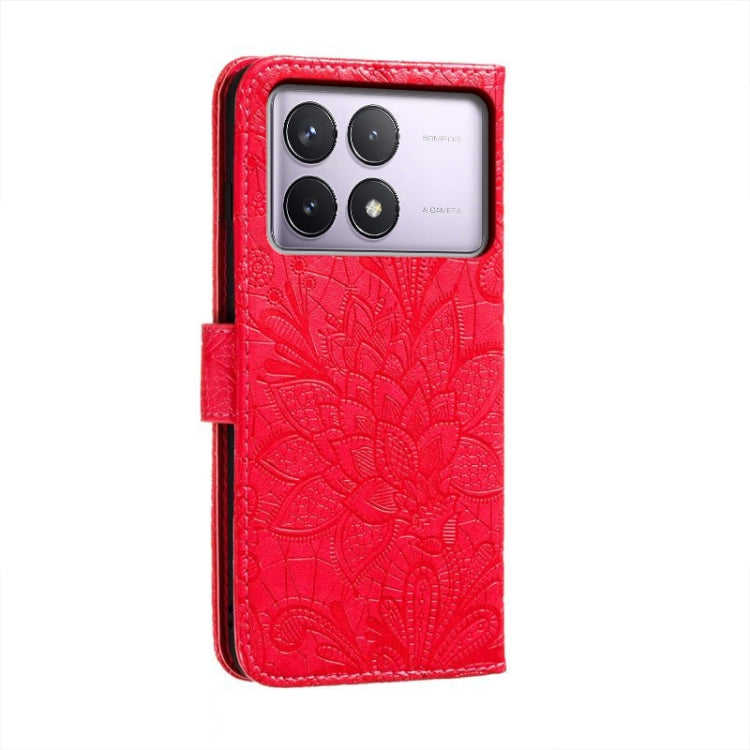 For Xiaomi Redmi K70 Lace Flower Embossing Flip Leather Phone Case(Red) - K70 Cases by buy2fix | Online Shopping UK | buy2fix