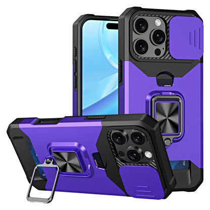 For iPhone 16 Pro Max Camera Shield Card Slot PC+TPU Phone Case(Purple) - iPhone 16 Pro Max Cases by buy2fix | Online Shopping UK | buy2fix