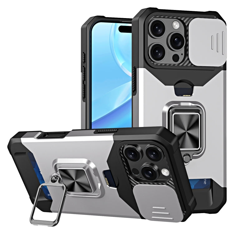 For iPhone 16 Pro Max Camera Shield Card Slot PC+TPU Phone Case(Silver) - iPhone 16 Pro Max Cases by buy2fix | Online Shopping UK | buy2fix