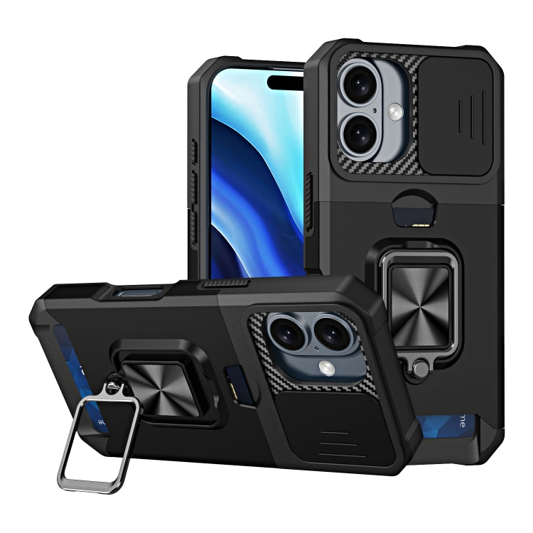 For iPhone 16 Plus Camera Shield Card Slot PC+TPU Phone Case(Black) - iPhone 16 Plus Cases by buy2fix | Online Shopping UK | buy2fix