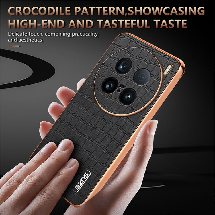 For vivo X100 Ultra AZNS Electroplated Frame Crocodile Texture Full Coverage Phone Case(Black) - vivo Cases by AZNS | Online Shopping UK | buy2fix