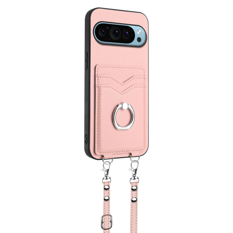 For Google Pixel 9 / 9 Pro R20 Crossbody Rope Ring Card Holder Phone Case(Pink) - Google Cases by buy2fix | Online Shopping UK | buy2fix