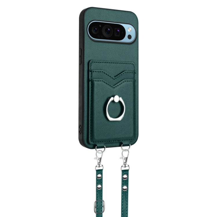 For Google Pixel 9 / 9 Pro R20 Crossbody Rope Ring Card Holder Phone Case(Green) - Google Cases by buy2fix | Online Shopping UK | buy2fix