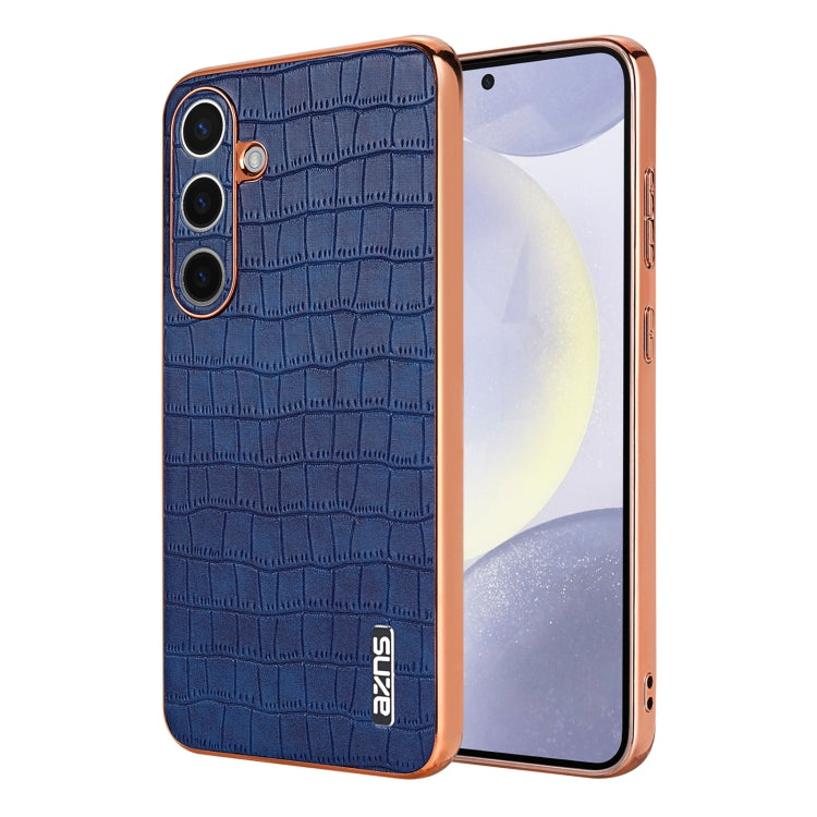 For Samsung Galaxy S25 5G AZNS Electroplated Frame Crocodile Texture Full Coverage Phone Case(Blue) - Galaxy S25 5G Cases by AZNS | Online Shopping UK | buy2fix