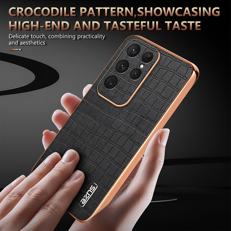 For Samsung Galaxy S25 Ultra 5G AZNS Electroplated Frame Crocodile Texture Full Coverage Phone Case(Black) - Galaxy S25 Ultra 5G Cases by AZNS | Online Shopping UK | buy2fix