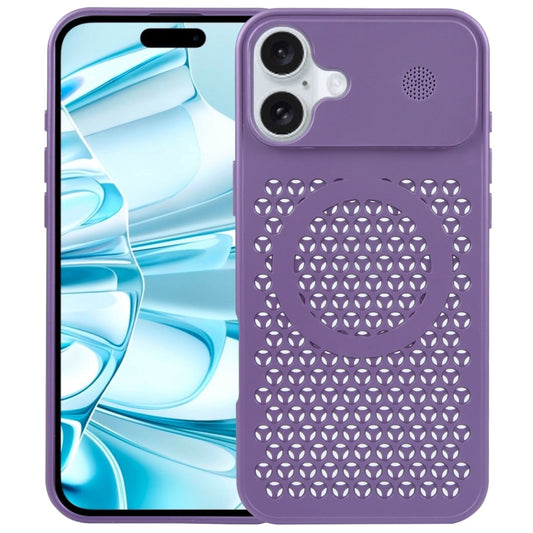 For iPhone 16 Pure Color Honeycomb Aromatherapy MagSafe Phone Case(Purple) - iPhone 16 Cases by buy2fix | Online Shopping UK | buy2fix