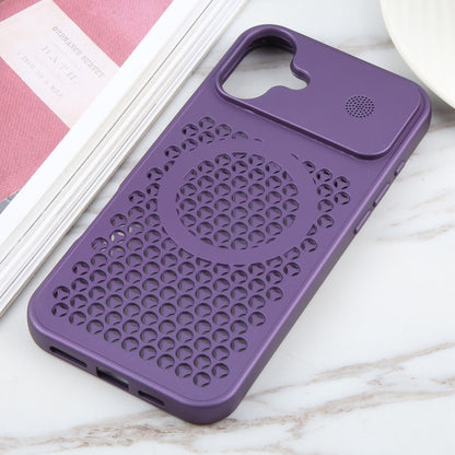 For iPhone 16 Pure Color Honeycomb Aromatherapy MagSafe Phone Case(Purple) - iPhone 16 Cases by buy2fix | Online Shopping UK | buy2fix