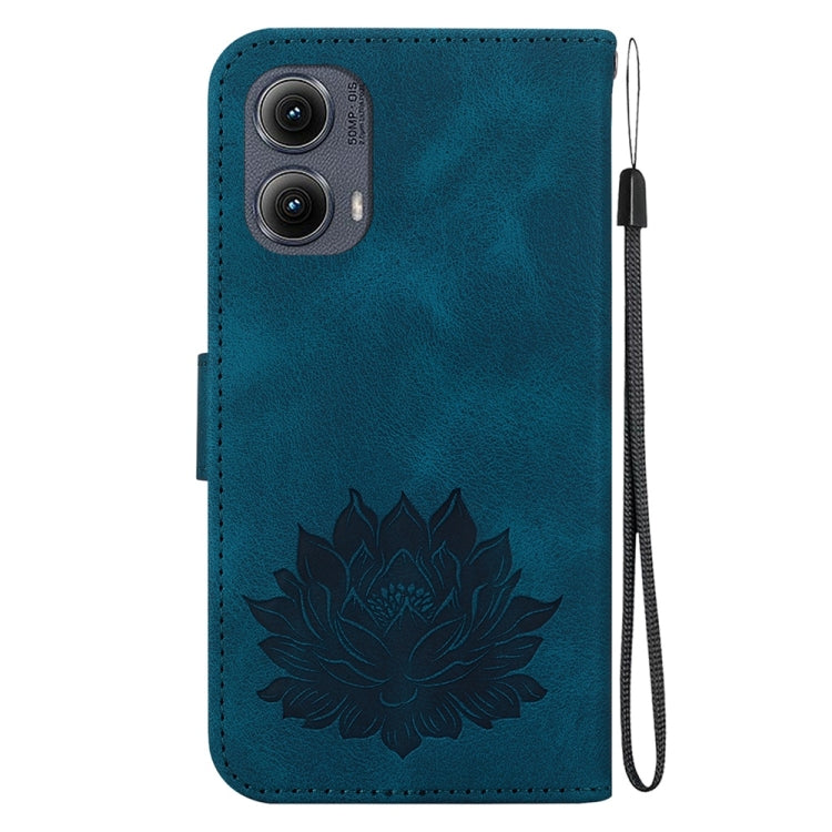 For Motorola Edge 2024 Lotus Embossed Leather Phone Case(Dark Blue) - Motorola Cases by buy2fix | Online Shopping UK | buy2fix