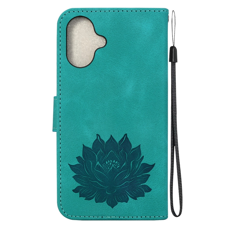 For iPhone 16 Lotus Embossed Leather Phone Case(Green) - iPhone 16 Cases by buy2fix | Online Shopping UK | buy2fix