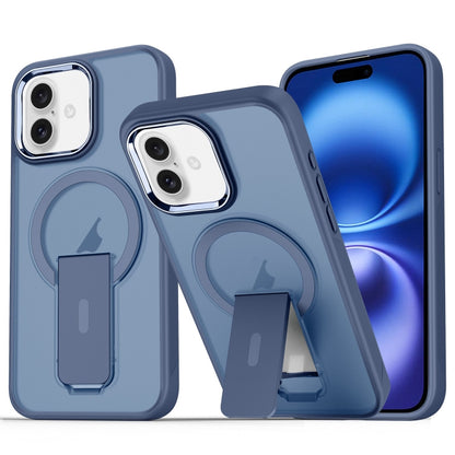 For iPhone 16 Acrylic Hybrid TPU MagSafe Holder Phone Case(Dark Blue) - iPhone 16 Cases by buy2fix | Online Shopping UK | buy2fix