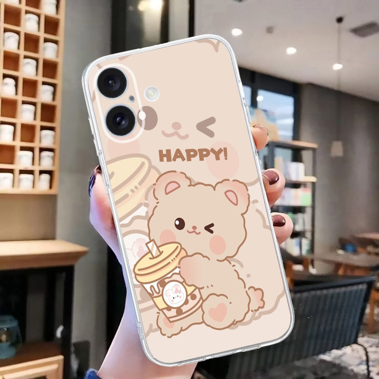 For iPhone 16 Colored Drawing Pattern Transparent TPU Phone Case(Bear) - iPhone 16 Cases by buy2fix | Online Shopping UK | buy2fix