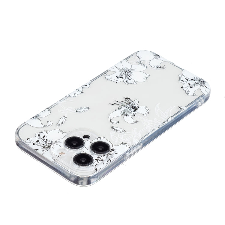 For iPhone 16 Pro Colored Drawing Pattern Transparent TPU Phone Case(White Flower) - iPhone 16 Pro Cases by buy2fix | Online Shopping UK | buy2fix