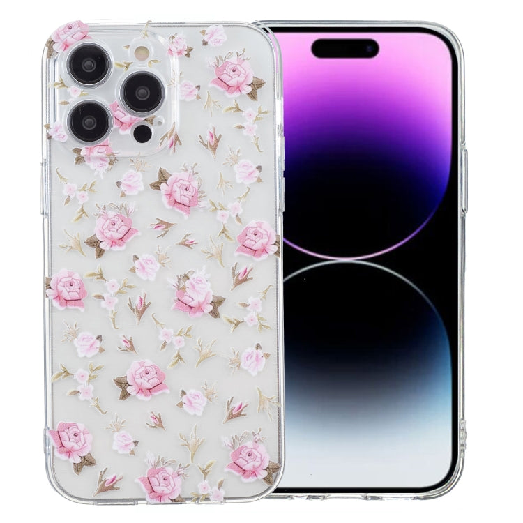 For iPhone 16 Pro Max Colored Drawing Pattern Transparent TPU Phone Case(Pink Floral) - iPhone 16 Pro Max Cases by buy2fix | Online Shopping UK | buy2fix