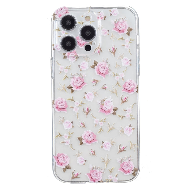 For iPhone 16 Pro Max Colored Drawing Pattern Transparent TPU Phone Case(Pink Floral) - iPhone 16 Pro Max Cases by buy2fix | Online Shopping UK | buy2fix