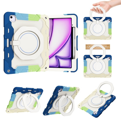 For iPad Air 13 2024 / 2025 Armor Portable Rotating Ring Holder Silicone Tablet Case with Pen Slot(Colorful Blue) - iPad Air 13 2025 / 2024 Cases by buy2fix | Online Shopping UK | buy2fix