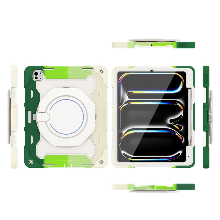 For iPad Pro 13 2024 Armor Portable Rotating Ring Holder Silicone Tablet Case with Pen Slot(Colorful Green) - iPad Pro 13 2024 Cases by buy2fix | Online Shopping UK | buy2fix