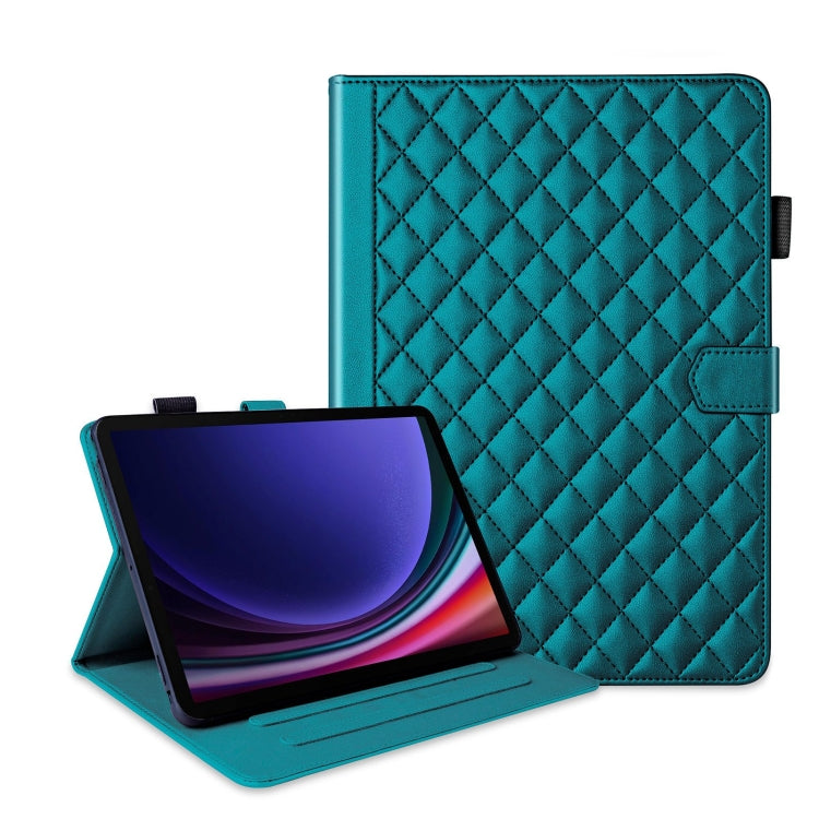 For Samsung Galaxy Tab S9 FE+ / S9+ Rhombus Lattice Leather Tablet Case(Dark Green) - Galaxy Tab S9 FE+ by buy2fix | Online Shopping UK | buy2fix