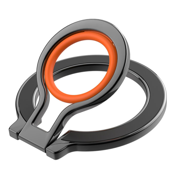 360 Rotations MagSafe Magnetic Finger Ring with Phone Holder(Black + Orange) - Ring Holder by buy2fix | Online Shopping UK | buy2fix