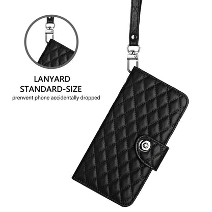 For Blackview Shark 8 Rhombic Texture Flip Leather Phone Case with Lanyard(Black) - More Brand by buy2fix | Online Shopping UK | buy2fix