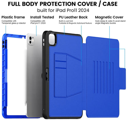 For iPad Pro 11 2024 Smart B Magnetic Holder Leather Tablet Case(Blue) - iPad Pro 11 2024 Cases by buy2fix | Online Shopping UK | buy2fix