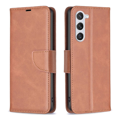 For Samsung Galaxy S25 5G Lambskin Texture Pure Color Flip Leather Phone Case(Brown) - Galaxy S25 5G Cases by buy2fix | Online Shopping UK | buy2fix