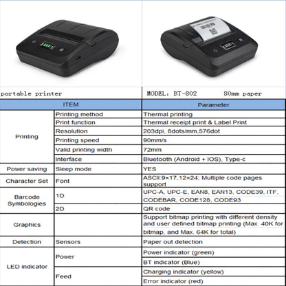 BT-802 80mm USB-C/Type-C + Bluetooth Portable Thermal Printer(EU Plug) - Printer by buy2fix | Online Shopping UK | buy2fix