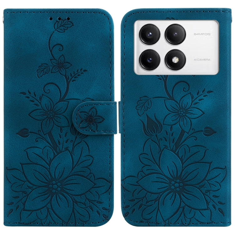 For Xiaomi Redmi K70 / K70 Pro Lily Embossed Leather Phone Case(Dark Blue) - K70 Cases by buy2fix | Online Shopping UK | buy2fix