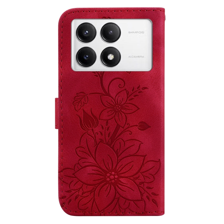 For Xiaomi Redmi K70 / K70 Pro Lily Embossed Leather Phone Case(Red) - K70 Cases by buy2fix | Online Shopping UK | buy2fix