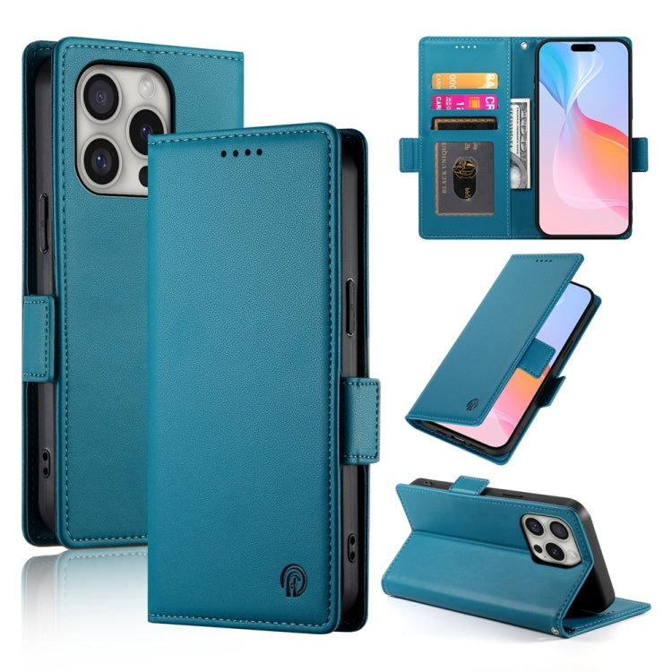 For iPhone 16 Pro Side Buckle Magnetic Frosted Leather Phone Case(Blue) - iPhone 16 Pro Cases by buy2fix | Online Shopping UK | buy2fix