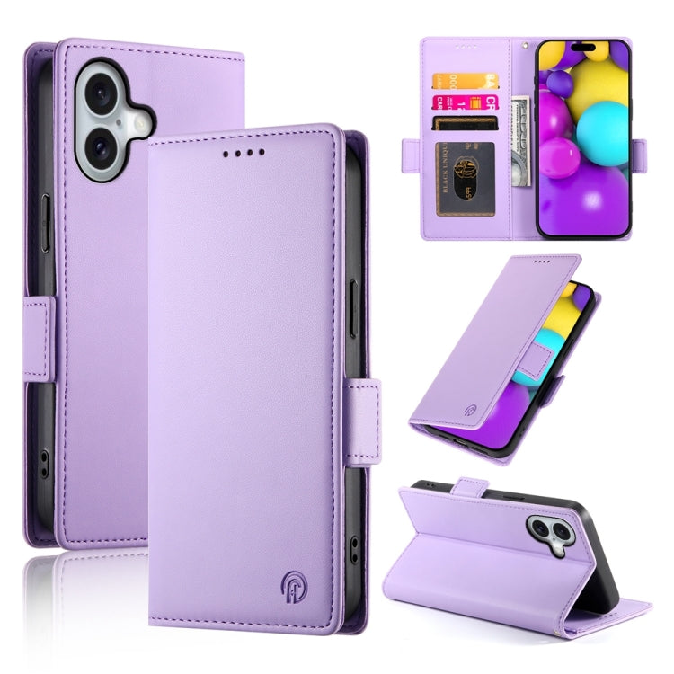 For iPhone 16 Side Buckle Magnetic Frosted Leather Phone Case(Purple) - iPhone 16 Cases by buy2fix | Online Shopping UK | buy2fix