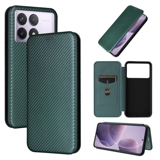 For Redmi K70 Carbon Fiber Texture Flip Leather Phone Case(Green) - K70 Cases by buy2fix | Online Shopping UK | buy2fix