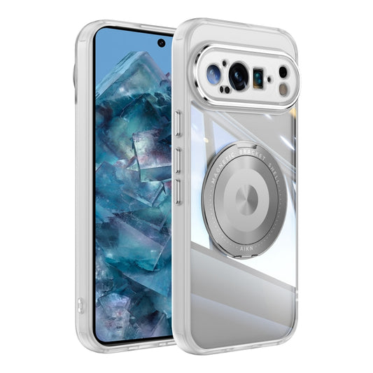 For Google Pixel 9 Pro XL 360 Holder Magsafe Acrylic Hybrid TPU Phone Case(Frosted White) - Google Cases by buy2fix | Online Shopping UK | buy2fix