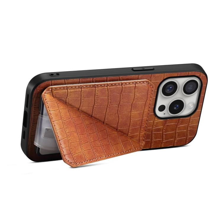 For iPhone 16 Pro Max Imitation Crocodile Leather Back Phone Case with Holder(Brown) - iPhone 16 Pro Max Cases by buy2fix | Online Shopping UK | buy2fix