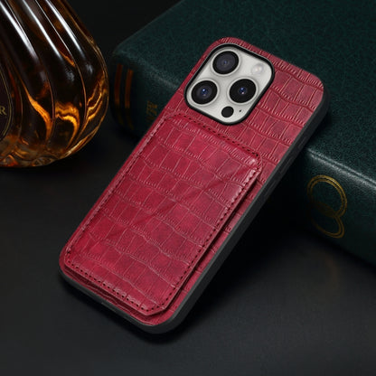 For iPhone 16 Pro Max Imitation Crocodile Leather Back Phone Case with Holder(Rose Red) - iPhone 16 Pro Max Cases by buy2fix | Online Shopping UK | buy2fix