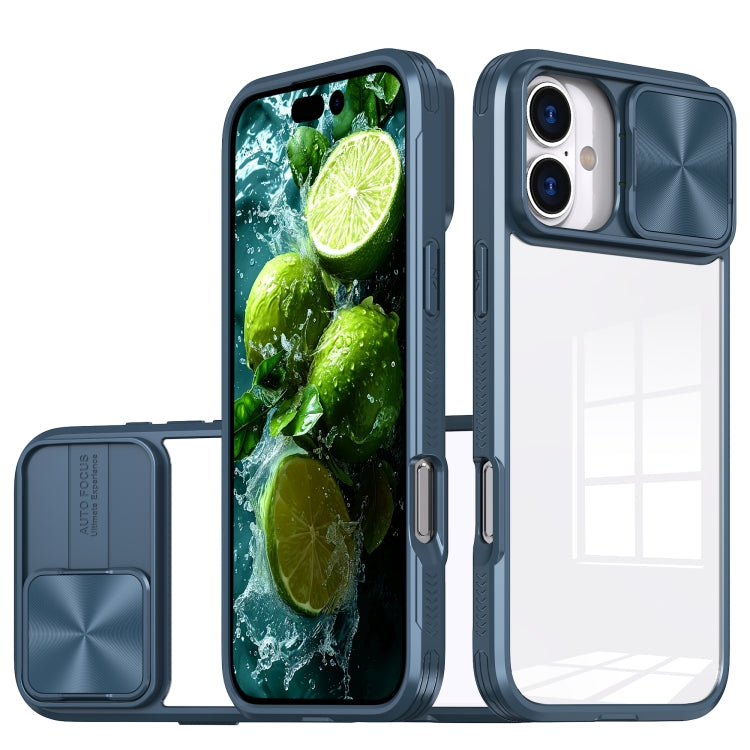 For iPhone 16 Plus Sliding Camshield Acrylic Hybrid TPU Phone Case(Navy Blue) - iPhone 16 Plus Cases by buy2fix | Online Shopping UK | buy2fix