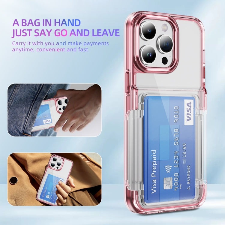 For iPhone 16 Pro Card Holder Acrylic Hybrid TPU Phone Case(Transparent Pink) - iPhone 16 Pro Cases by buy2fix | Online Shopping UK | buy2fix