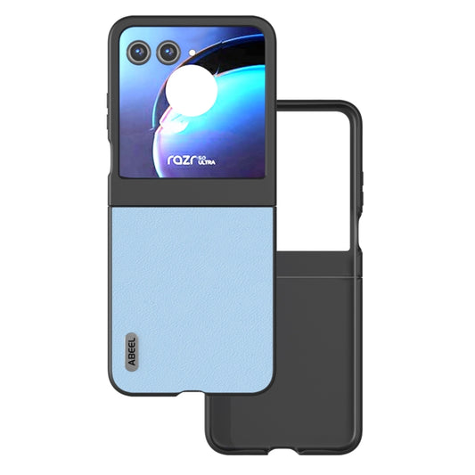 For Motorola Razr 50 ABEEL Genuine Leather Wave Black Edge Phone Case(Blue) - Motorola Cases by buy2fix | Online Shopping UK | buy2fix