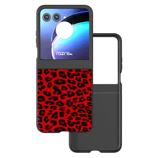 For Motorola Razr 50 Black Edge Leopard Phone Case(Red Leopard) - Motorola Cases by buy2fix | Online Shopping UK | buy2fix