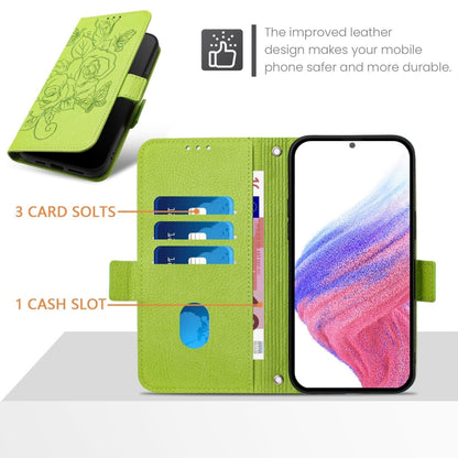 For Redmi K70 Ultra 5G Global Embossed Rose RFID Anti-theft Leather Phone Case(Green) - Xiaomi Cases by buy2fix | Online Shopping UK | buy2fix