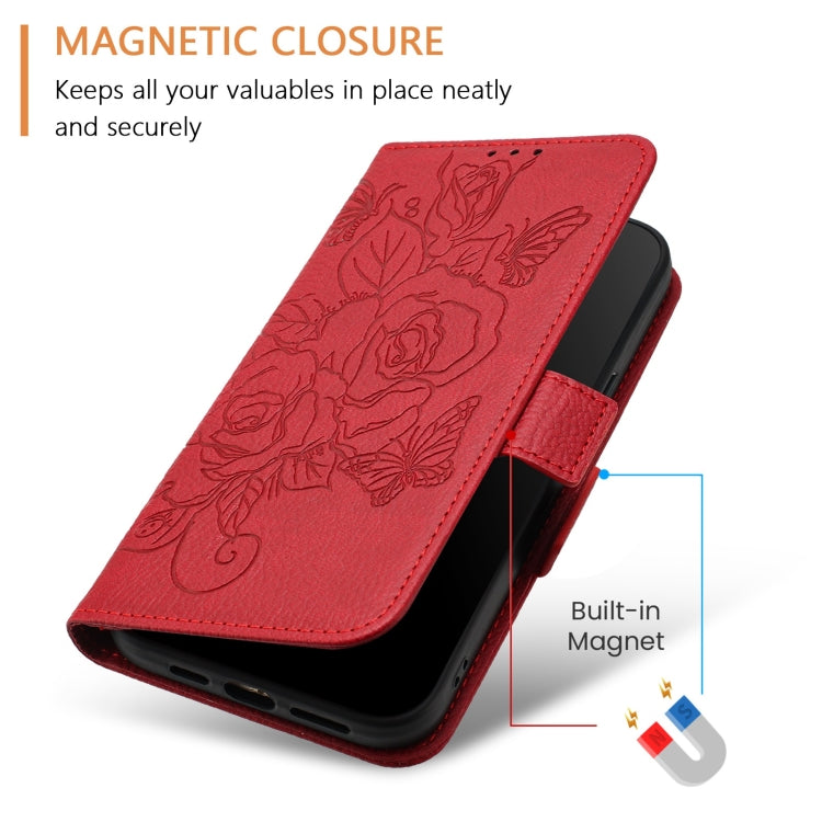 For Redmi K70 Ultra 5G Global Embossed Rose RFID Anti-theft Leather Phone Case(Red) - Xiaomi Cases by buy2fix | Online Shopping UK | buy2fix