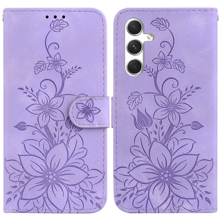 For Samsung Galaxy S25 5G Lily Embossed Leather Phone Case(Purple) - Galaxy S25 5G Cases by buy2fix | Online Shopping UK | buy2fix