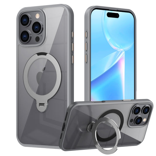 For iPhone 16 Pro Transparent MagSafe Magnetic Rotating Ring Holder Phone Case(Grey) - iPhone 16 Pro Cases by buy2fix | Online Shopping UK | buy2fix