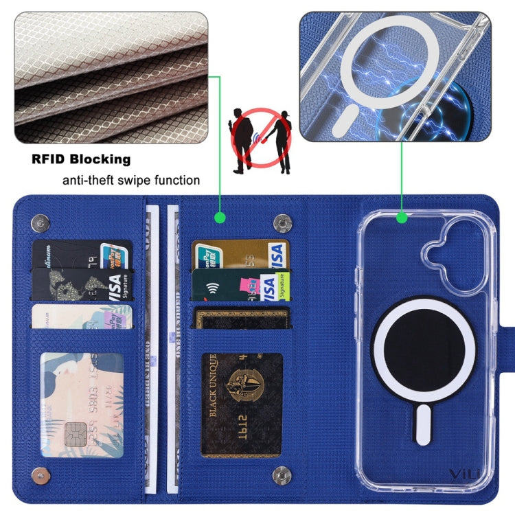 For iPhone 14 ViLi GHA-C Series RFID MagSafe Magnetic Flip Leather Phone Case(Blue) - iPhone 14 Cases by ViLi | Online Shopping UK | buy2fix