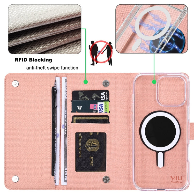 For iPhone 16 Pro Max ViLi GHB-C Series RFID MagSafe Magnetic Flip Leather Phone Case(Pink) - iPhone 16 Pro Max Cases by ViLi | Online Shopping UK | buy2fix