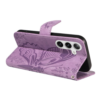 For Samsung Galaxy S25 / S24 5G Swallowtail Butterfly Embossed Leather Phone Case(Purple) - Galaxy S25 5G Cases by buy2fix | Online Shopping UK | buy2fix