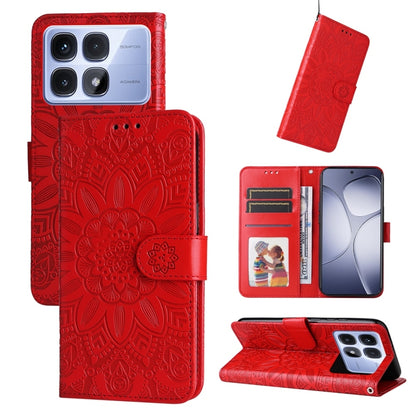 For Redmi K70 Ultra Embossed Sunflower Leather Phone Case(Red) - Xiaomi Cases by buy2fix | Online Shopping UK | buy2fix